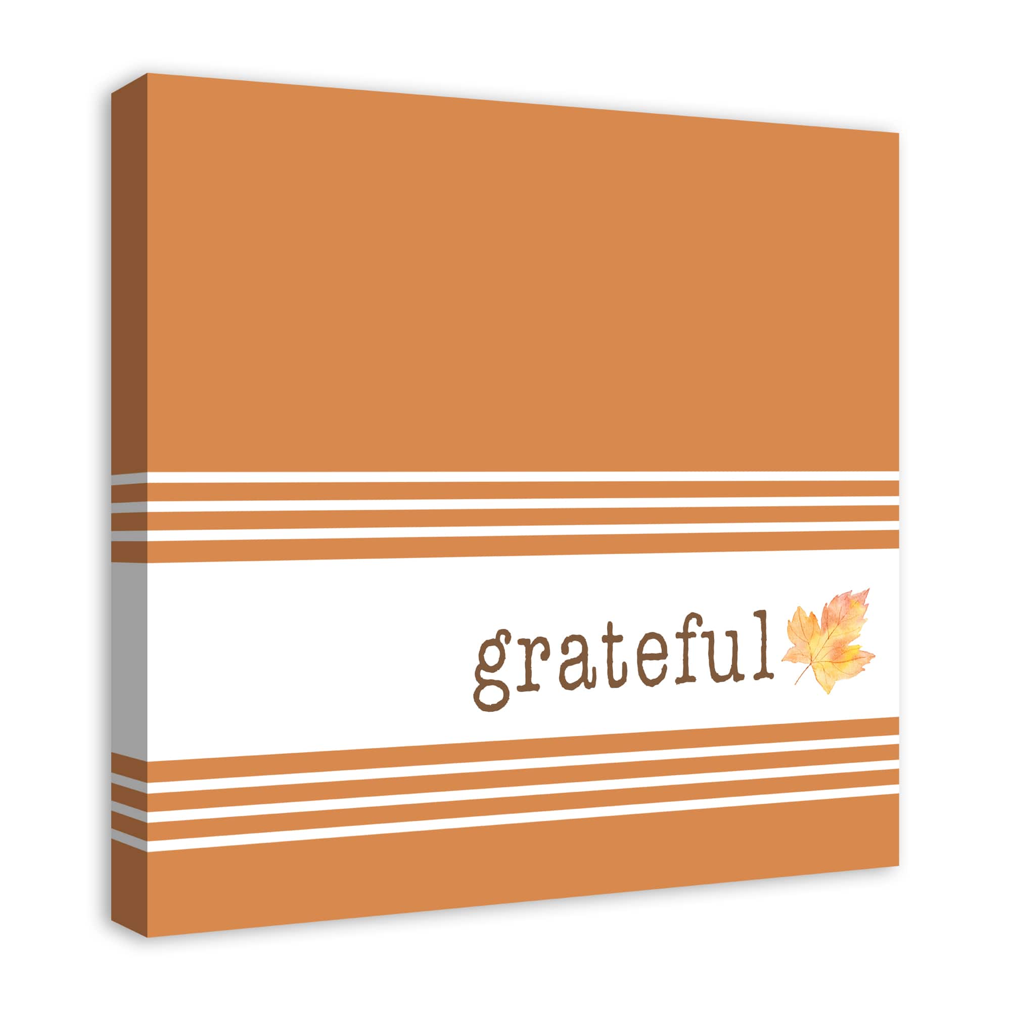 Orange & White Stripes Grateful Fall Canvas Wall Art
